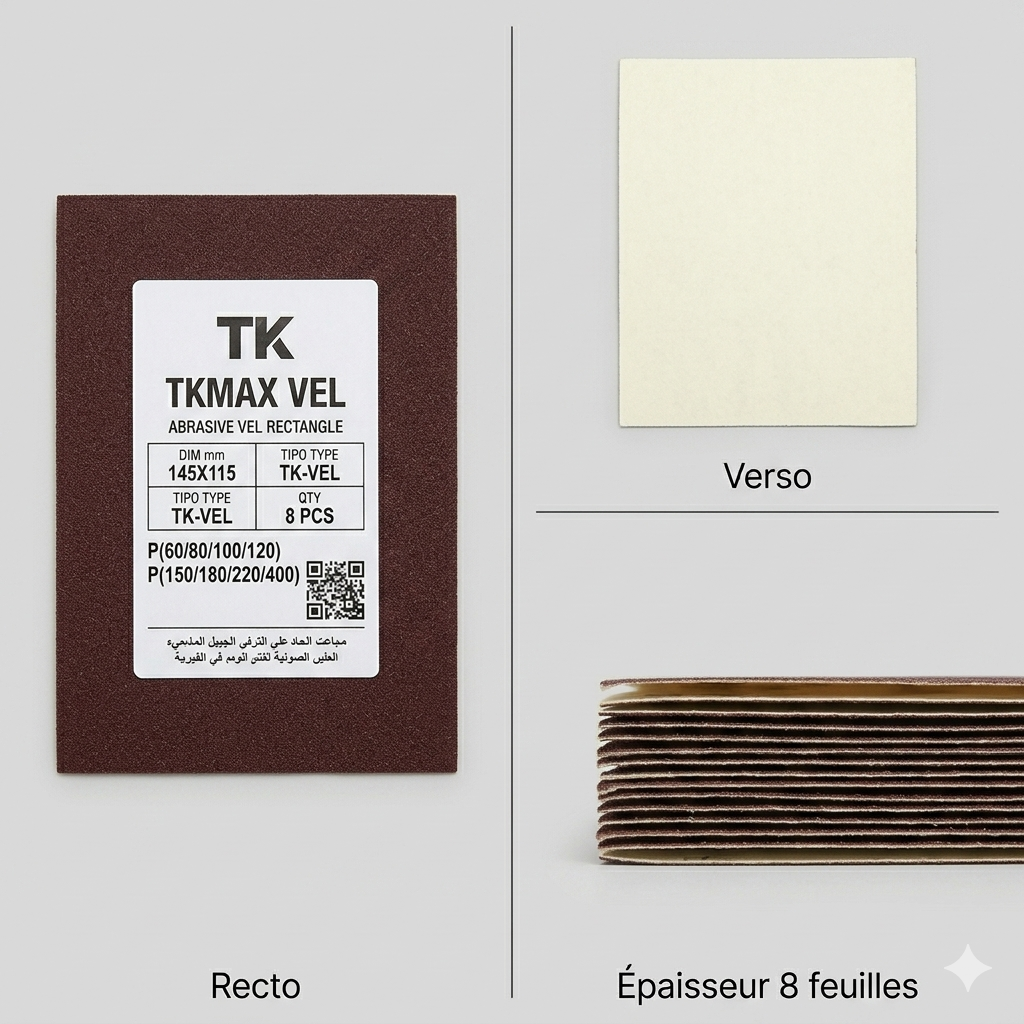Feuille Abrasive TKMAX VEL 145x115mm – Lot de 8 Feuilles Multi-Grains Système Velcro - Image 4