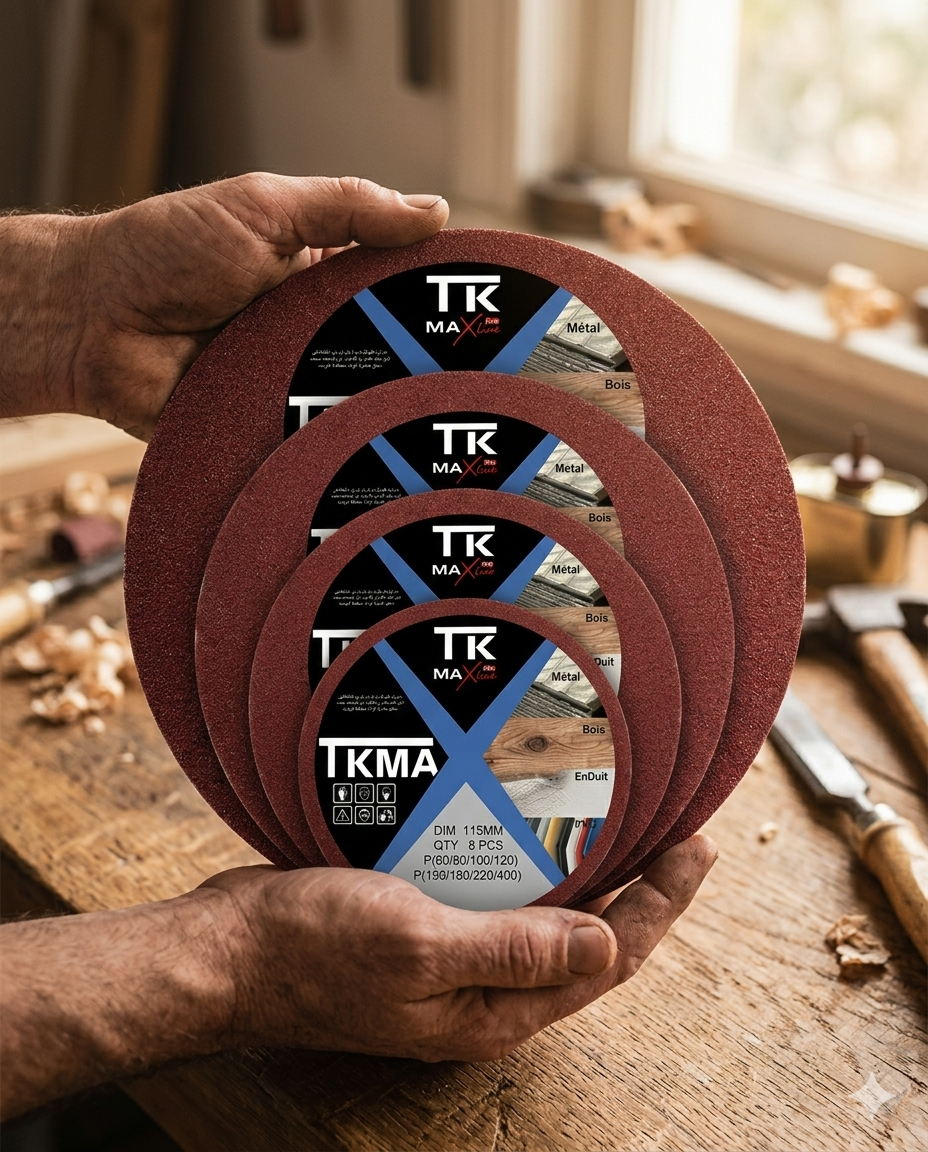 Disque Abrasif TKMAX Pro Line 115mm – Lot de 8 Disques Multi-Grains pour Métal, Bois, Enduit & PVC