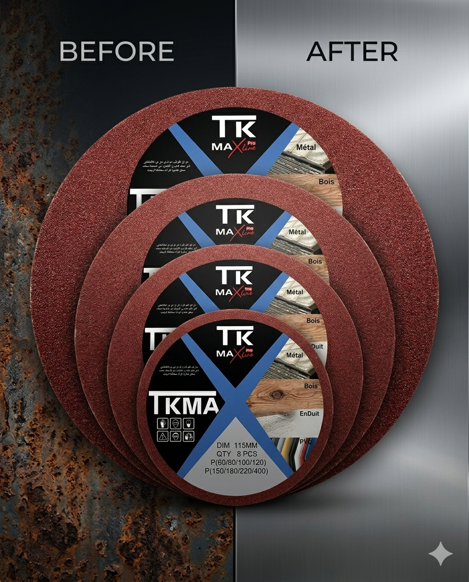 Disque Abrasif TKMAX Pro Line 115mm – Lot de 8 Disques Multi-Grains pour Métal, Bois, Enduit & PVC - Image 4